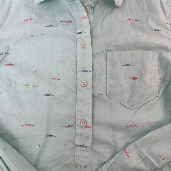 Merona Long Sleeve 1/4 Button Collared Mint Multicolor Swimmers Women's Sz Small - Picture 7 of 16
